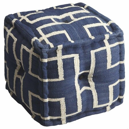 Homeroots 16 x 16 x 16 in. Blue Square Cotton Pouf Ottoman 388968